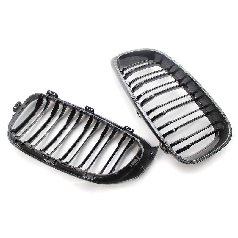 Front Kidney Grille Grill Gloss Black Carbon Fiber Double Line for 3 Series GT/F34 2012-2018