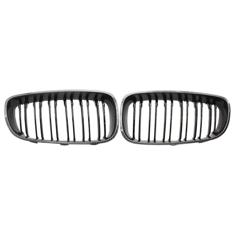 Front Kidney Grille Grill Gloss Black Carbon Fiber Double Line for 3 Series GT/F34 2012-2018