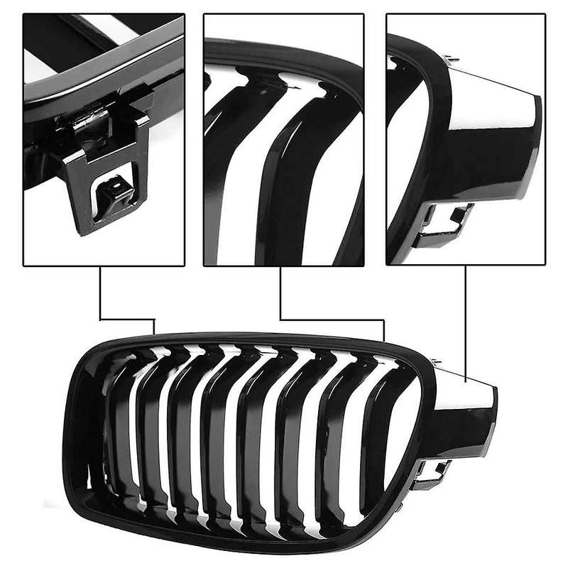 Front Kidney Grille for 3 Series F30 F31 F35 2012-2018 (single Slat Gloss Black , 2-pc Set)