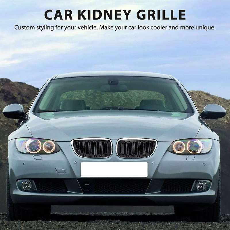 Front Kidney Grille Hood Grills -Double Line for E90 323I 328I 335I 330I 325I 3-Series 2005-2008 (Gl