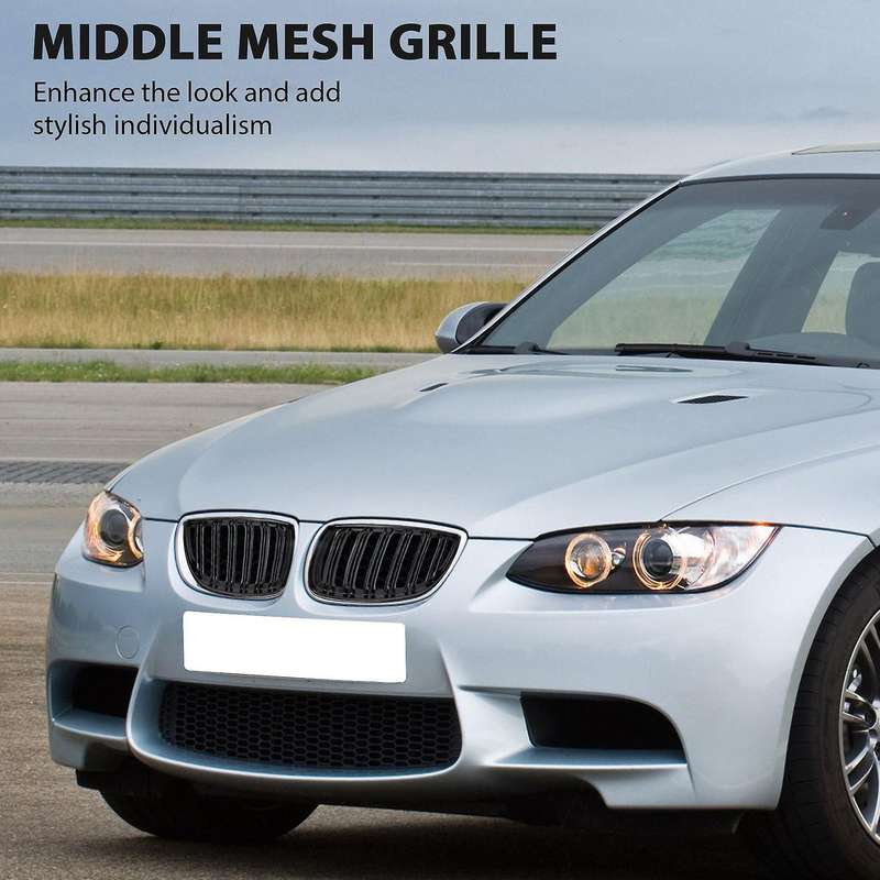 Front Kidney Grille Hood Grills -Double Line for E90 323I 328I 335I 330I 325I 3-Series 2005-2008 (Gl