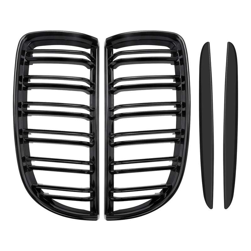 Front Kidney Grille Hood Grills -Double Line for E90 323I 328I 335I 330I 325I 3-Series 2005-2008 (Gl