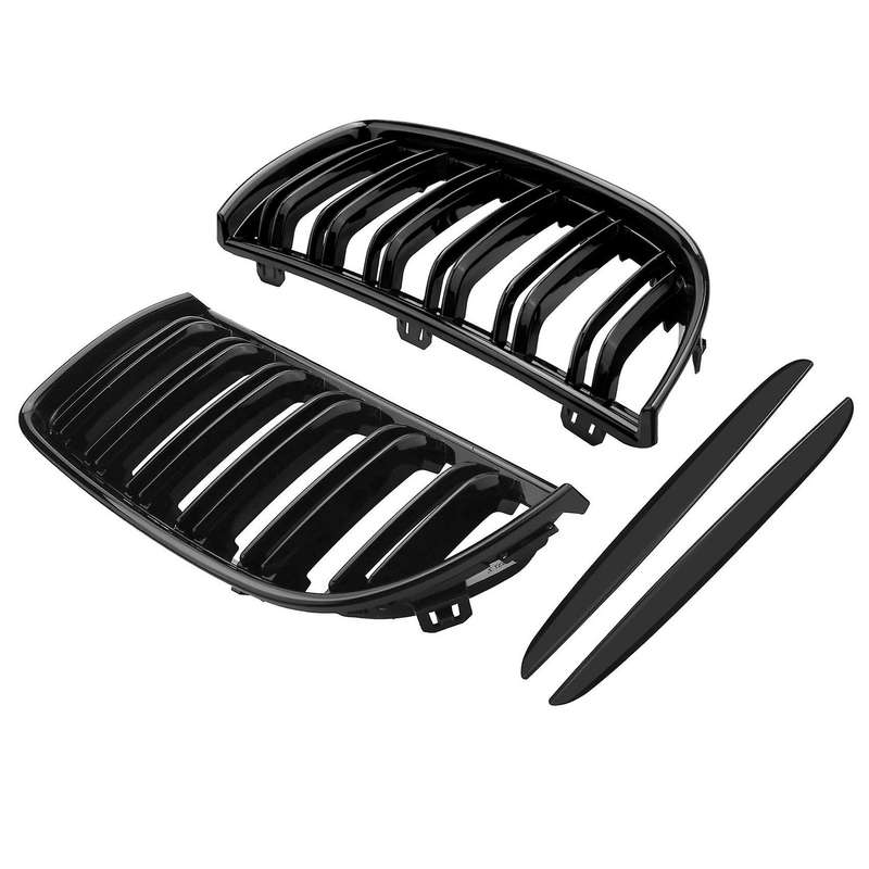 Front Kidney Grille Hood Grills -Double Line for E90 323I 328I 335I 330I 325I 3-Series 2005-2008 (Gl