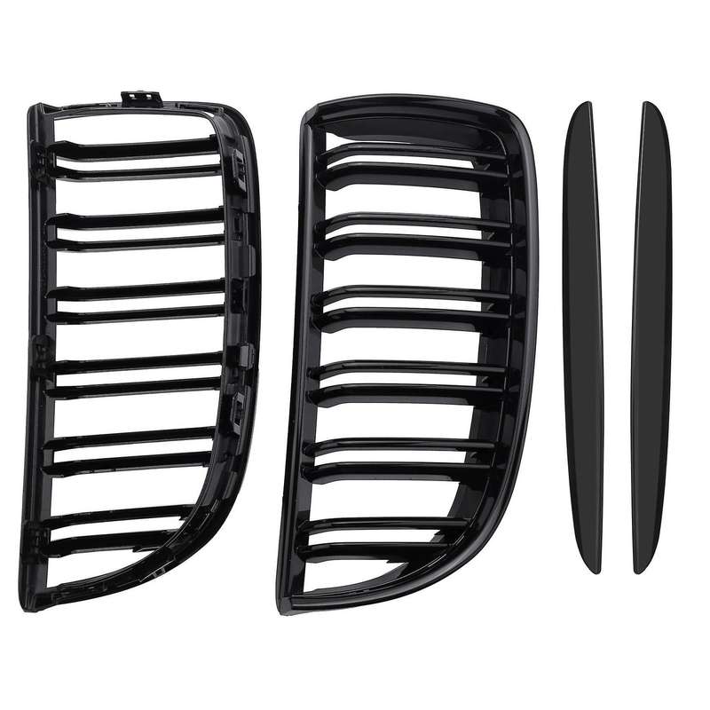 Front Kidney Grille Hood Grills -Double Line for E90 323I 328I 335I 330I 325I 3-Series 2005-2008 (Gl