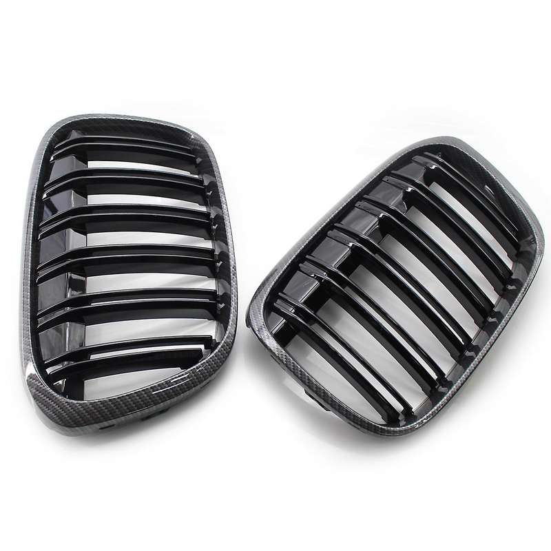 Front Kidney Grille Gloss Black Carbon Fiber Double Line Grill for X1 Series F48 F49 2016-2019