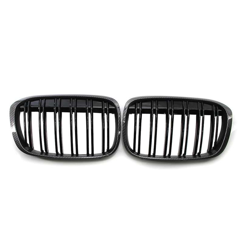Front Kidney Grille Gloss Black Carbon Fiber Double Line Grill for X1 Series F48 F49 2016-2019