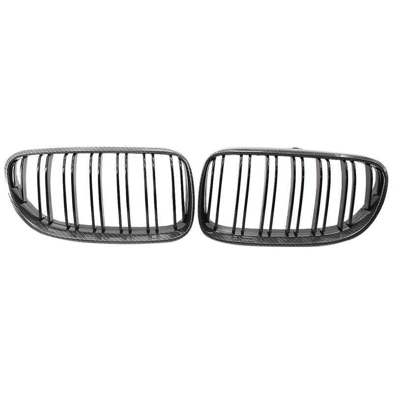 Front Kidney Grille Glossy Black Carbon Fiber Double Line Grill for E92 E93 3 Series Coupe/Convertib
