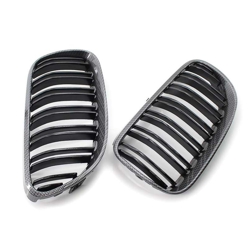 Front Kidney Grille Glossy Black Carbon Fiber Double Line Grill for E92 E93 3 Series Coupe/Convertib
