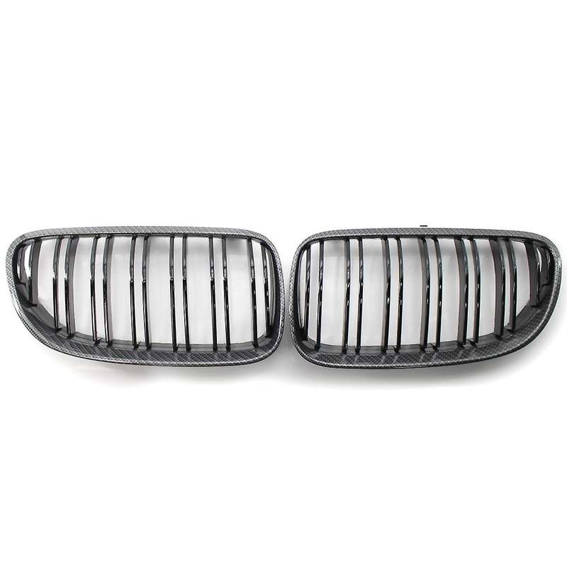 Front Kidney Grille Glossy Black Carbon Fiber Double Line Grill for E92 E93 3 Series Coupe/Convertib