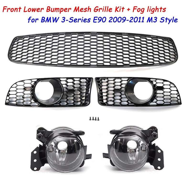 Front Lower Bumper Grille Fog Light Grill + Fog Lamp Kit for 3-Series E90 E92 E93 2009-2011