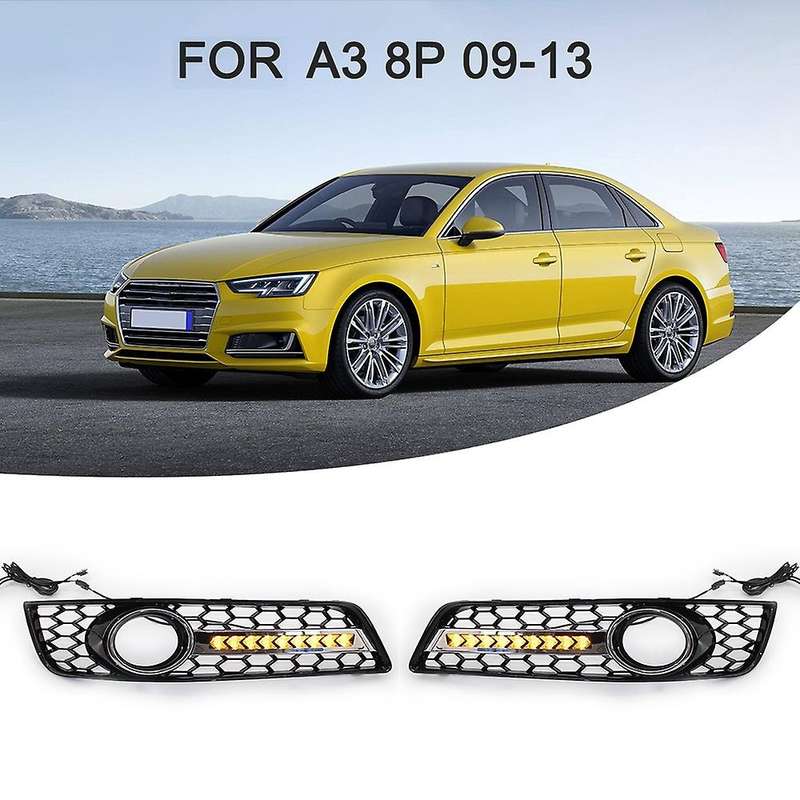 Front Lower Bumper Fog Light Lamp Grill with LED DRL 1 Pair for  A3 8P 2009-2013