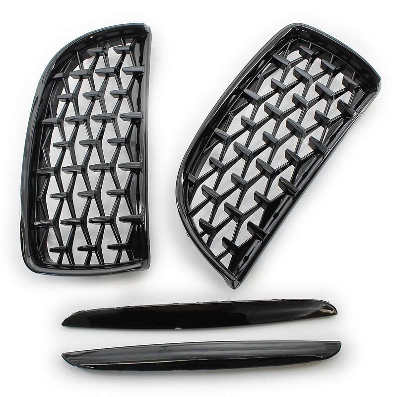 Front Meteor Grill Grilles Kidney Grill Replacement for 3 Series E90 E91 06-08 Bright Black