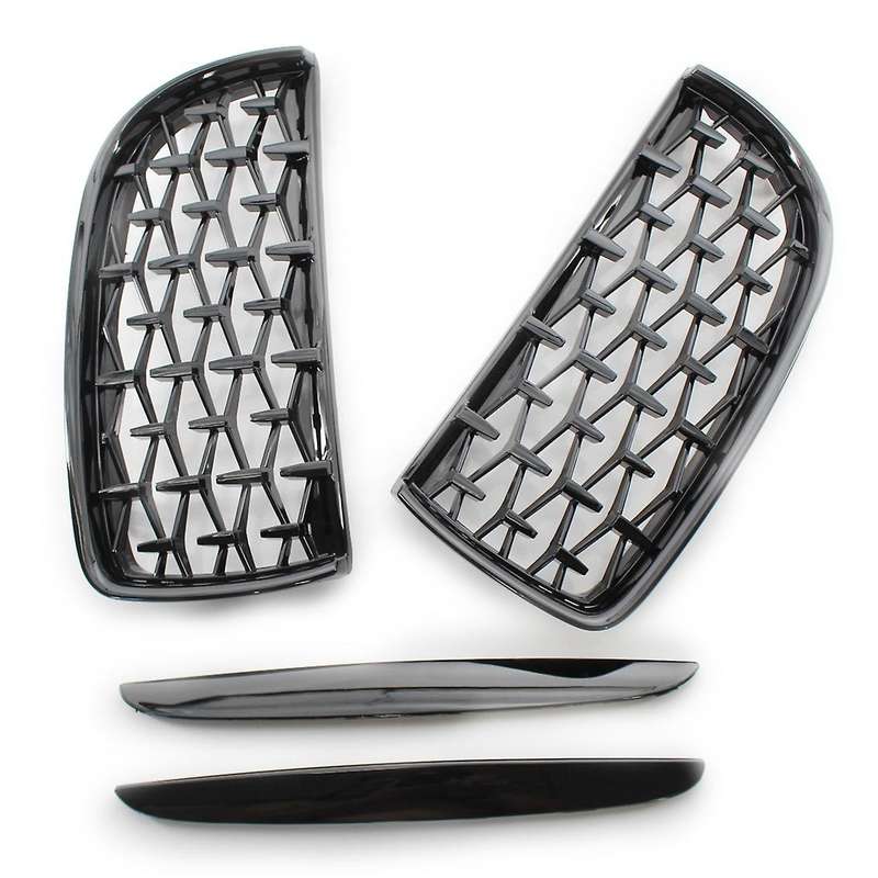 Front Meteor Grill Grilles Kidney Grill Replacement for 3 Series E90 E91 06-08 Bright Black