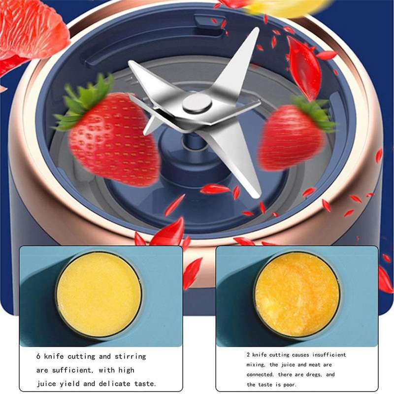 Fruit Juicer for Shakes and Fruit Juicer USB Rechargeable Handheld Blenders with 6 Sharp Blades Eas