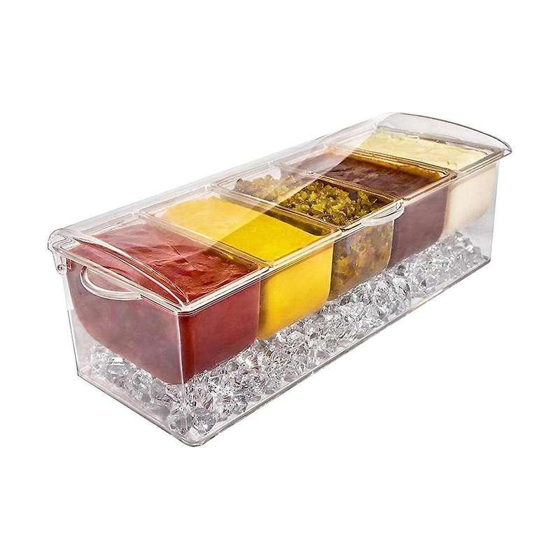 Fruit Vegetable Spice Container with Lid, Plastic Ingredient Container, Ingredient Box, 5 Compartmen