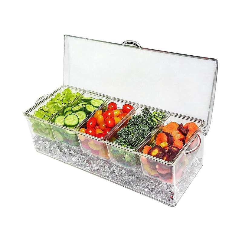 Fruit Vegetable Spice Container with Lid, Plastic Ingredient Container, Ingredient Box, 5 Compartmen