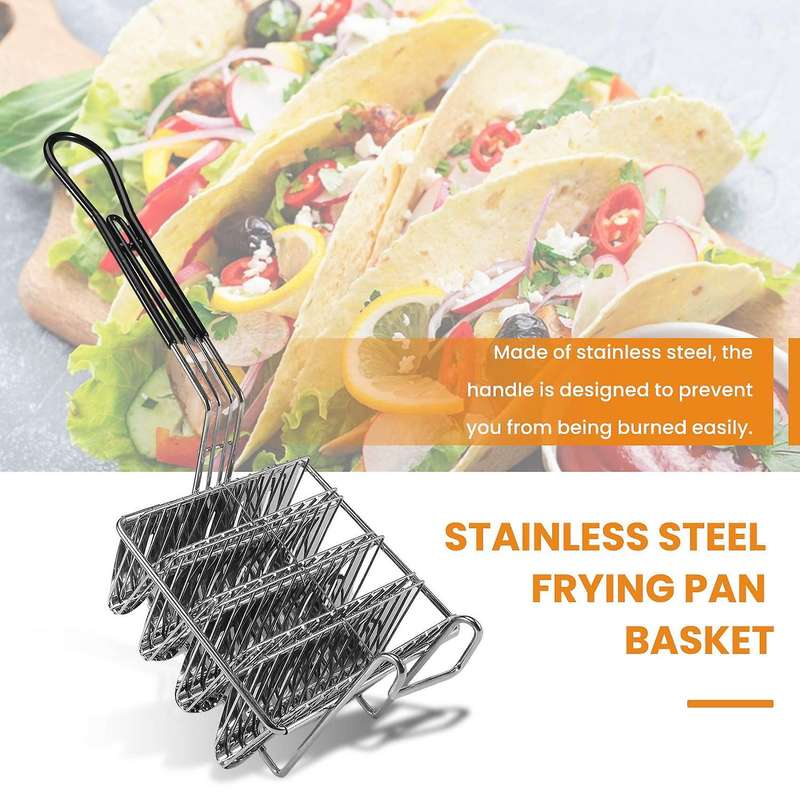 Fryer Basket, Shell Fryer, Holds 4 Shells Deep Fryer Holders Basket with Grip Handle Holder Stand