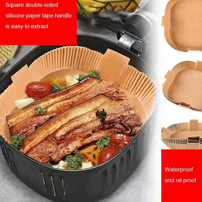 Fryer Disposable Paper Liners,50 Pcs 7.9Inch Square Non Stick Parchment Liners,Oil Resistant for F