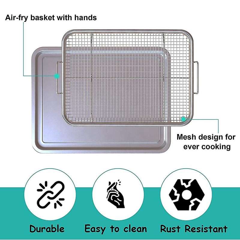 Fryer Basket for Oven,Stainless Steel Crisper Tray and Pan, Deluxe Fry in Your Oven, 2-Piece Set