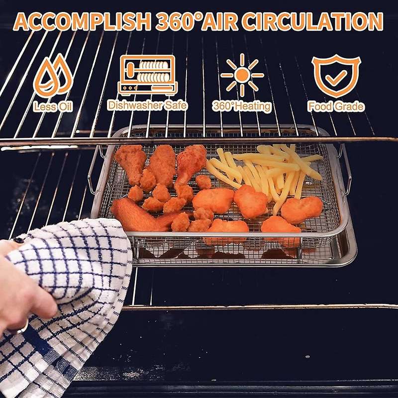 Fryer Basket for Oven,Stainless Steel Crisper Tray and Pan, Deluxe Fry in Your Oven, 2-Piece Set