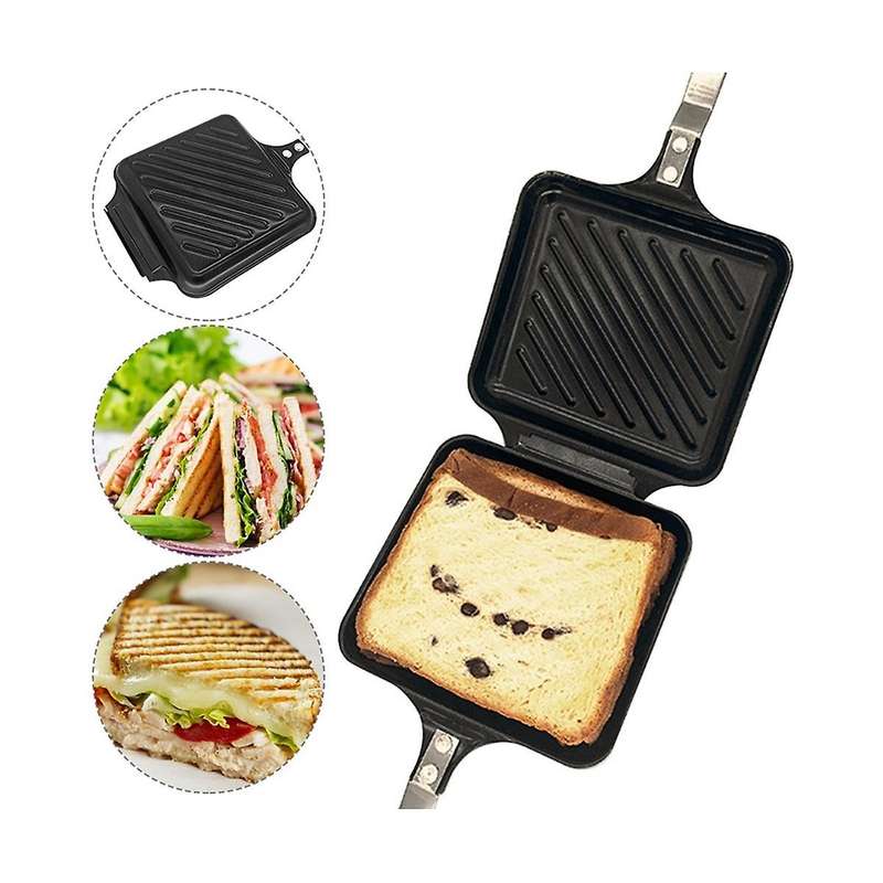 Frying Pan Toast Flip Grill Sandwich Fine Iron Grilled Cheese Maker Rapid Heating Cookware Detachabl