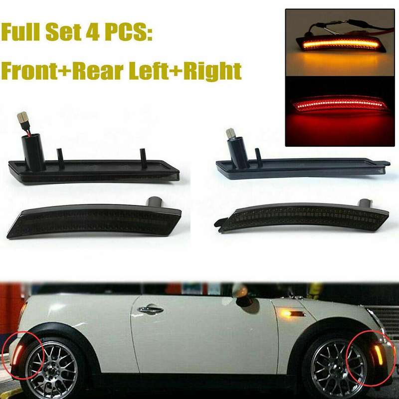 Full LED Side Marker Light Front Rear Kits for 2005-2016 R55 R56 R57 R58 R59 R60 R61 Amber/Red Smoke