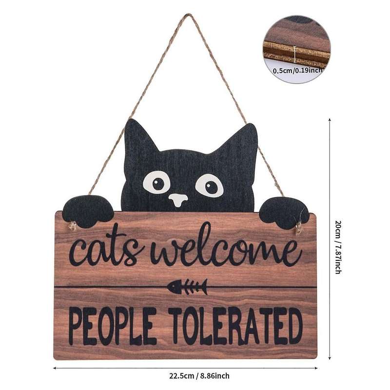 Funny Cats Welcome Sign, Cats Welcome People Tolerated Kitten Wooden Plaque, Black Cats Wall Decor,