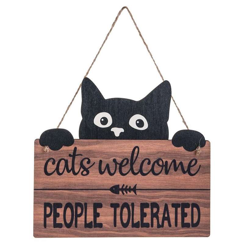 Funny Cats Welcome Sign, Cats Welcome People Tolerated Kitten Wooden Plaque, Black Cats Wall Decor,