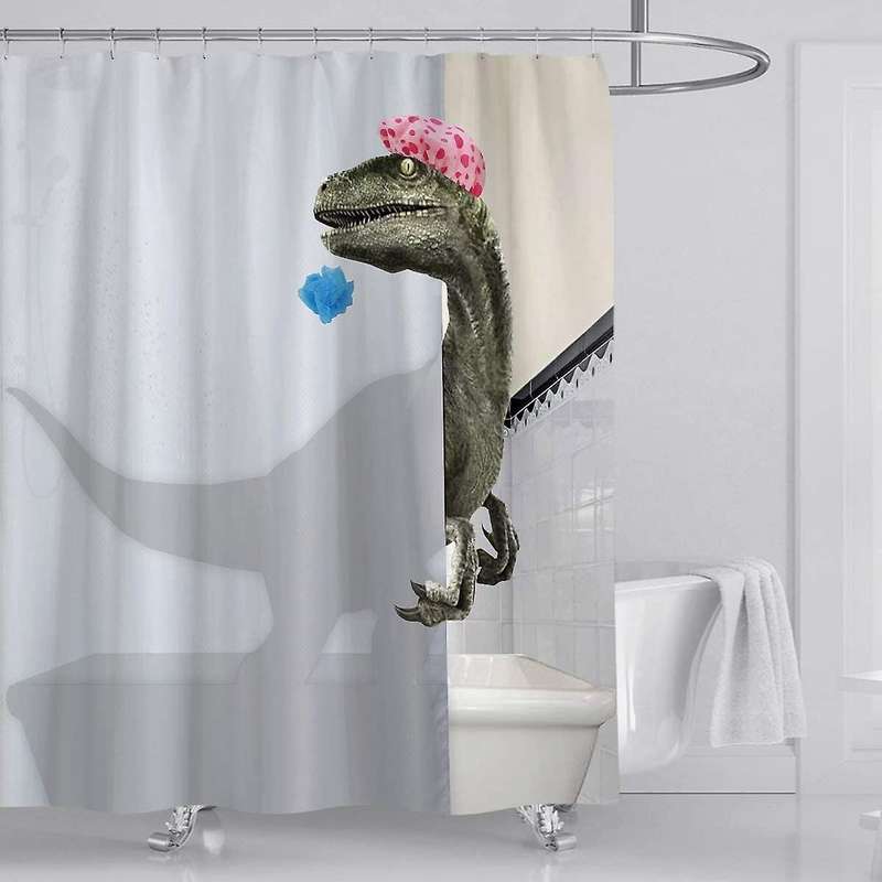 Funny Dinosaur Shower Curtain Bathroom Curtain with Hook Cartoon Bathing Dinosaur Fabric Shower Curt