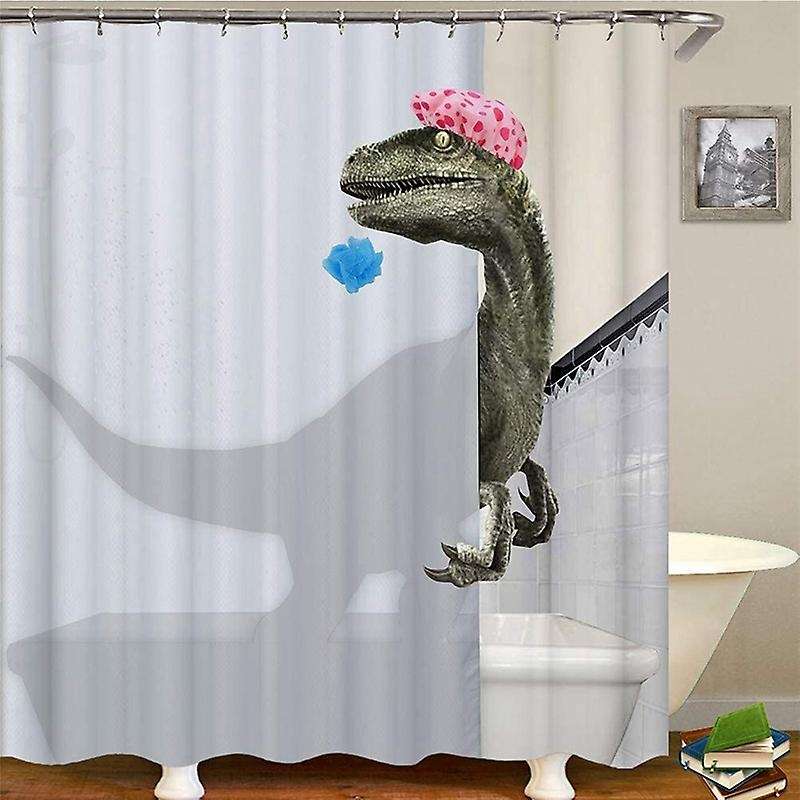 Funny Dinosaur Shower Curtain Bathroom Curtain with Hook Cartoon Bathing Dinosaur Fabric Shower Curt