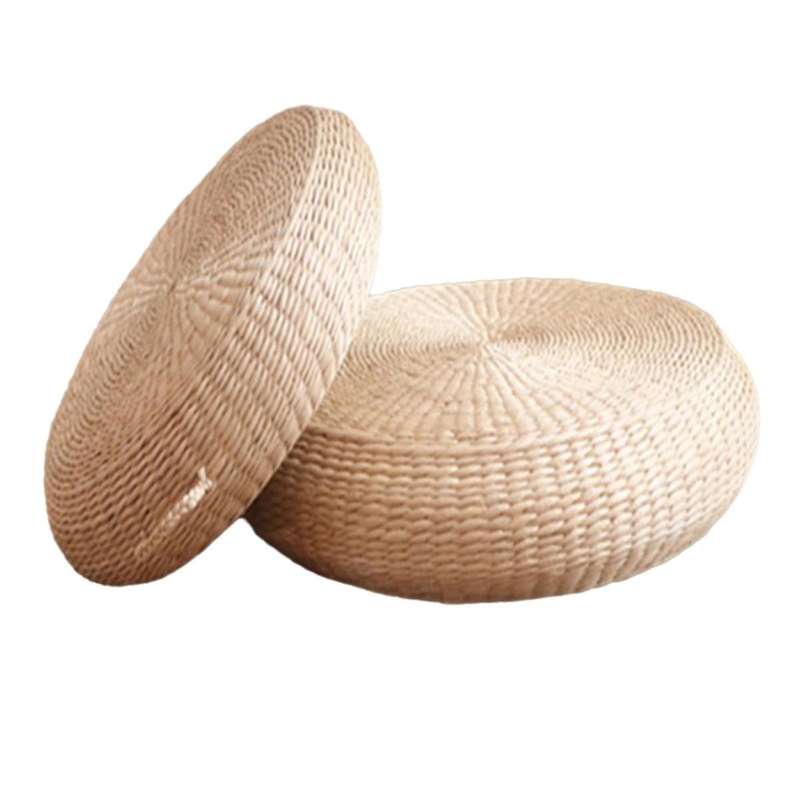 Futon Seat Cushion, Natural Straw Outdoor Floor Pillow, Round Floor Mat, Handmade Meditation Cushion