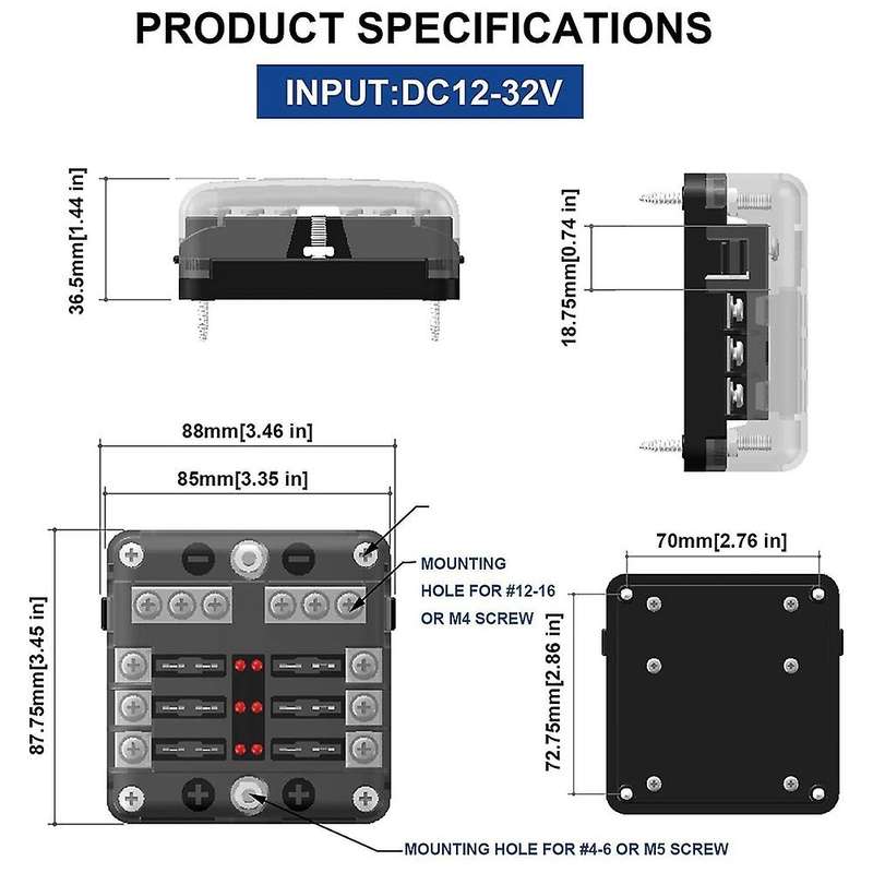 Fuse Box with Negative Bus, 6 Way Blade Fuse Holder Block with Led Indicator for 12v Boat Car Autom