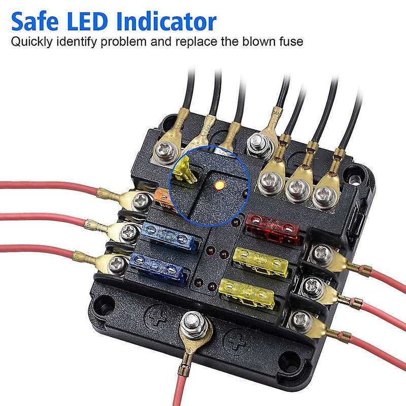 Fuse Box with Negative Bus, 6 Way Blade Fuse Holder Block with Led Indicator for 12v Boat Car Autom