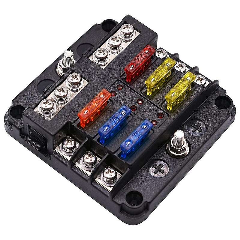 Fuse Box with Negative Bus, 6 Way Blade Fuse Holder Block with Led Indicator for 12v Boat Car Autom