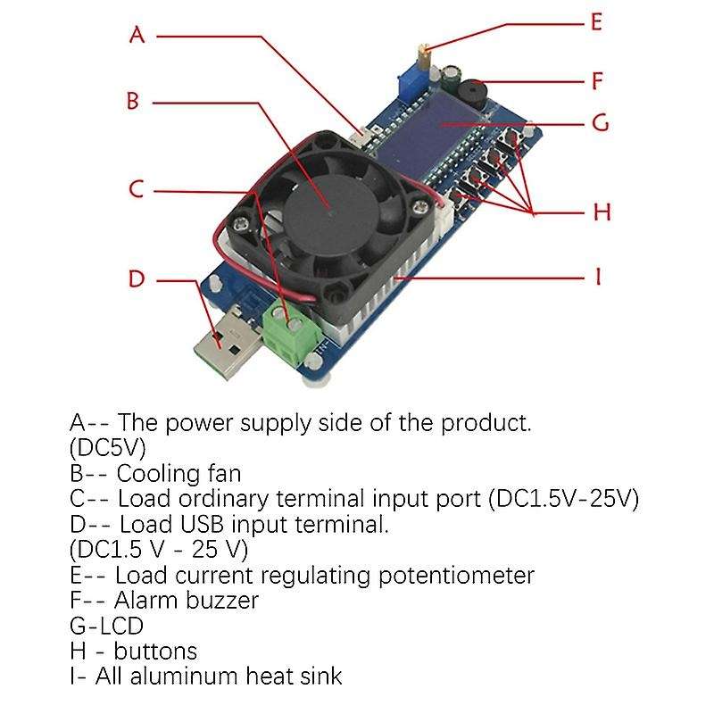 FX35 5A 35W DC Electronic Load Tester USB Power Detector Battery Capacity Tester Adjustable Resistor