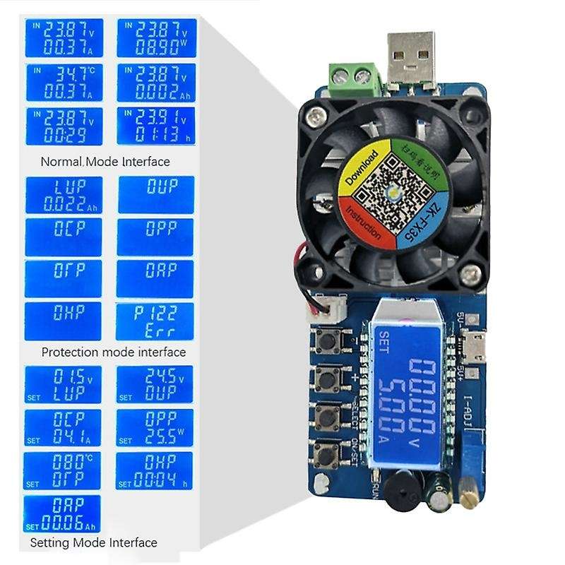 FX35 5A 35W DC Electronic Load Tester USB Power Detector Battery Capacity Tester Adjustable Resistor