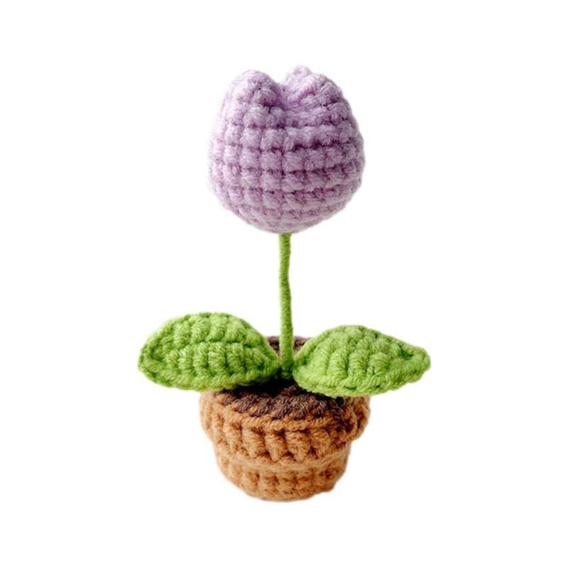 G Hand-Knitted Flowers Potted Crochet Artificial Plants Finished Woven Gift