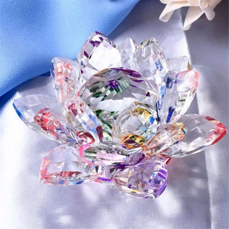 G Crystal Lotus Flower Figurine Valentine Wedding Decor Glass Craft Collection Paperweight Table Orn