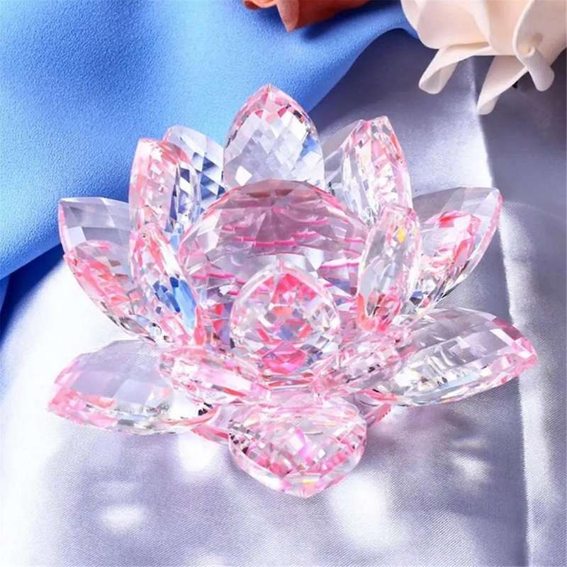 G Crystal Lotus Flower Figurine Valentine Wedding Decor Glass Craft Collection Paperweight Table Orn