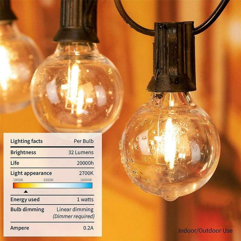 G40 Solar Powered 18Ft Outdoor Patio Globe String Lights 10 Bulbs