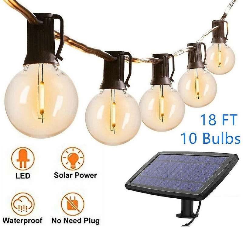 G40 Solar Powered 18Ft Outdoor Patio Globe String Lights 10 Bulbs