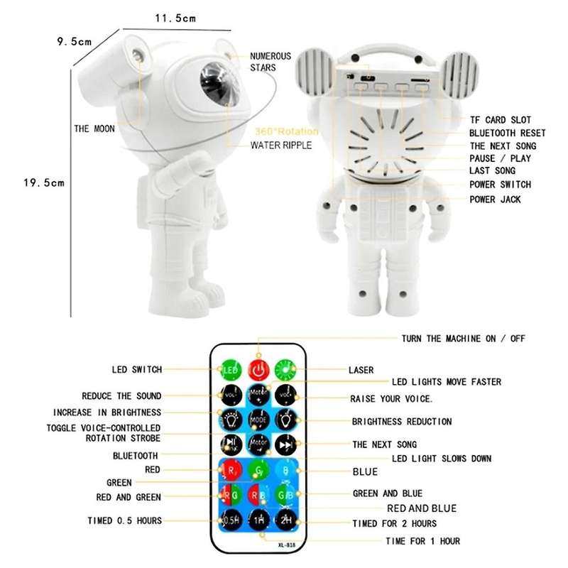 Galaxy Night Light Astronaut Star Nebula Ceiling Heavy Projector Light with Timer and Remote Bluetoo