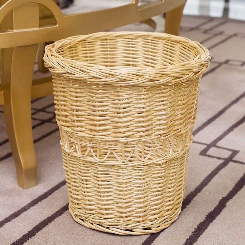 Garbage Can Wicker and Rattan Waste Basket for House Finishing Flower Basket Storage Basket Househol