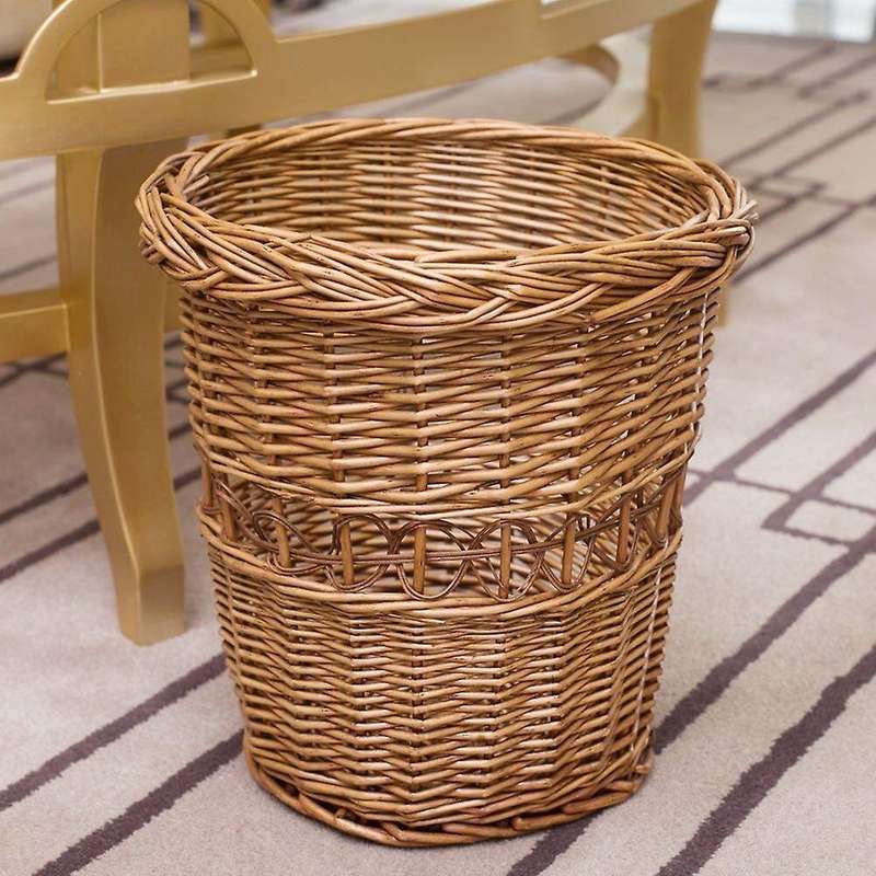 Garbage Can Wicker and Rattan Waste Basket for House Finishing Flower Basket Storage Basket Househol