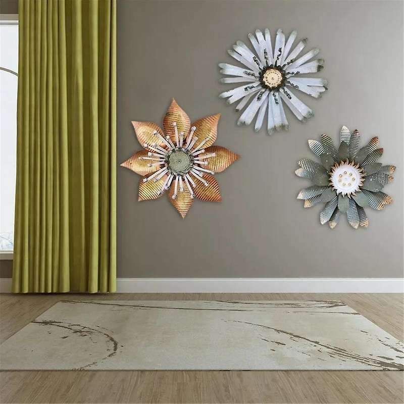 Garden Backyard Indoor Outdoor Inspirational Sculpture Living Room Wall Decoration 3D Metal Flower A
