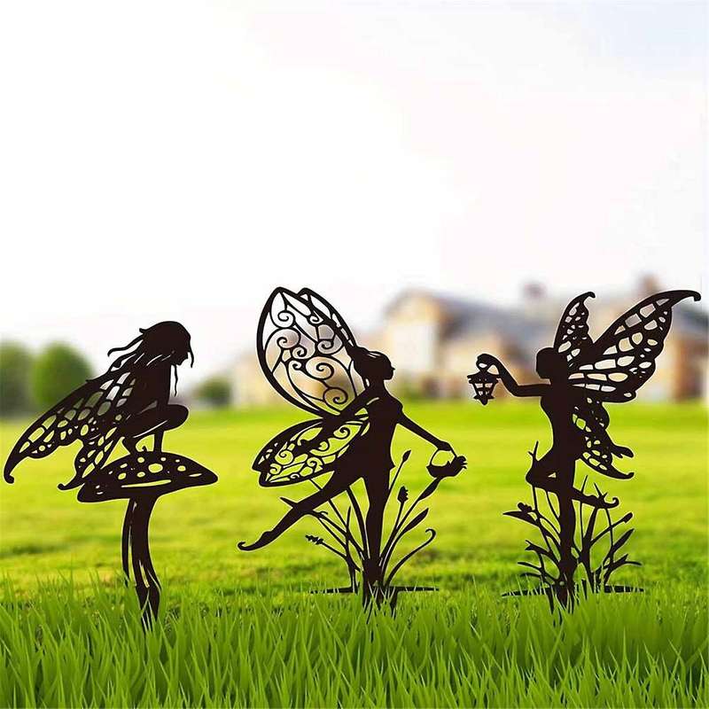 Garden Decoration Fairy Metal Statue Art Lawn Courtyard Mushroom Silhouette Outdoor Card
