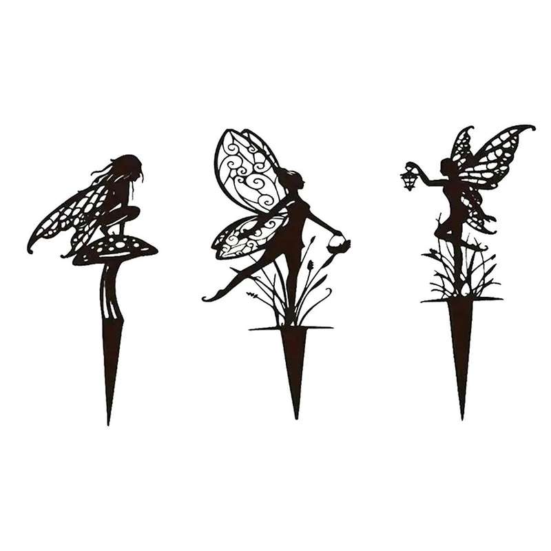 Garden Decoration Fairy Metal Statue Art Lawn Courtyard Mushroom Silhouette Outdoor Card