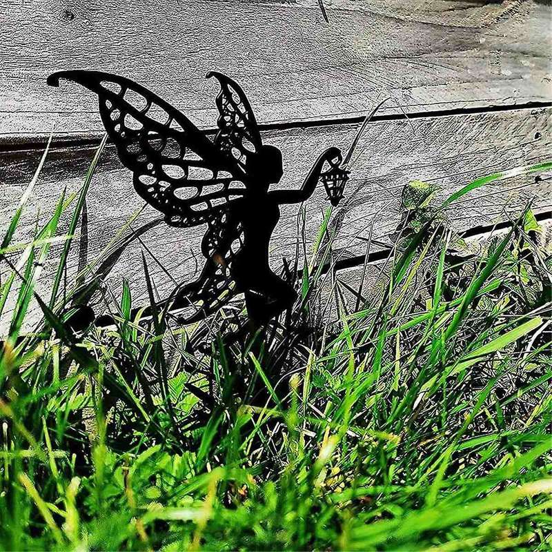 Garden Decoration Fairy Metal Statue Art Lawn Courtyard Mushroom Silhouette Outdoor Card