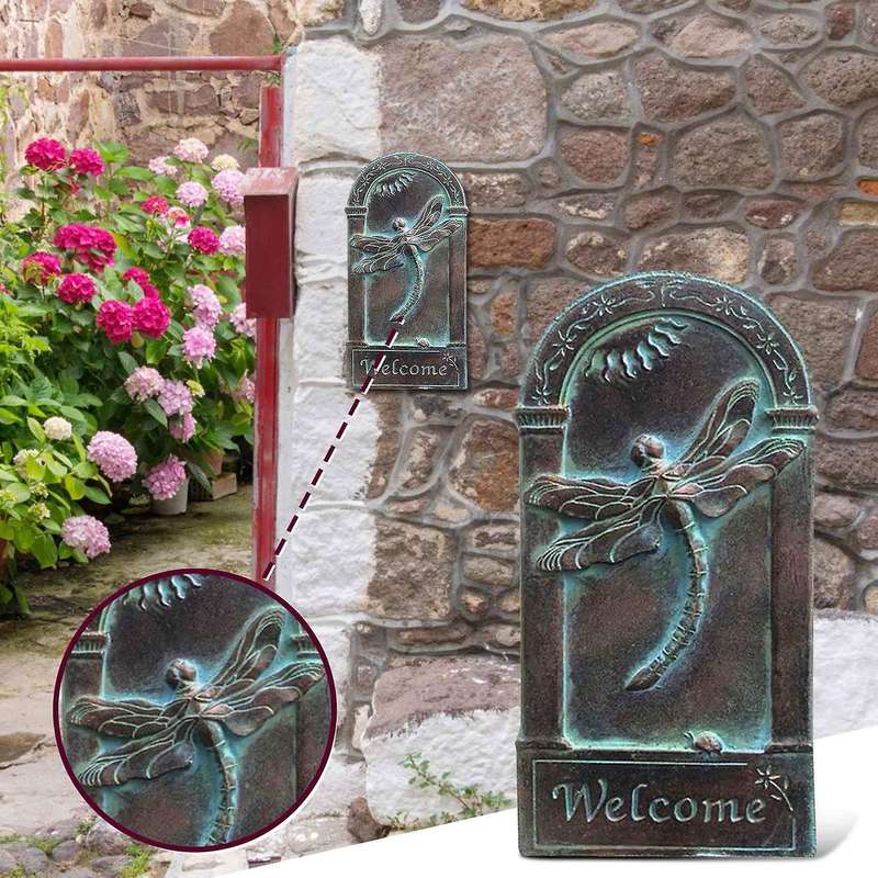 Garden Dragonflies Arched Welcome Plaque Pendant Outdoor Resin Decoration Wall Hanging Dragonflies W