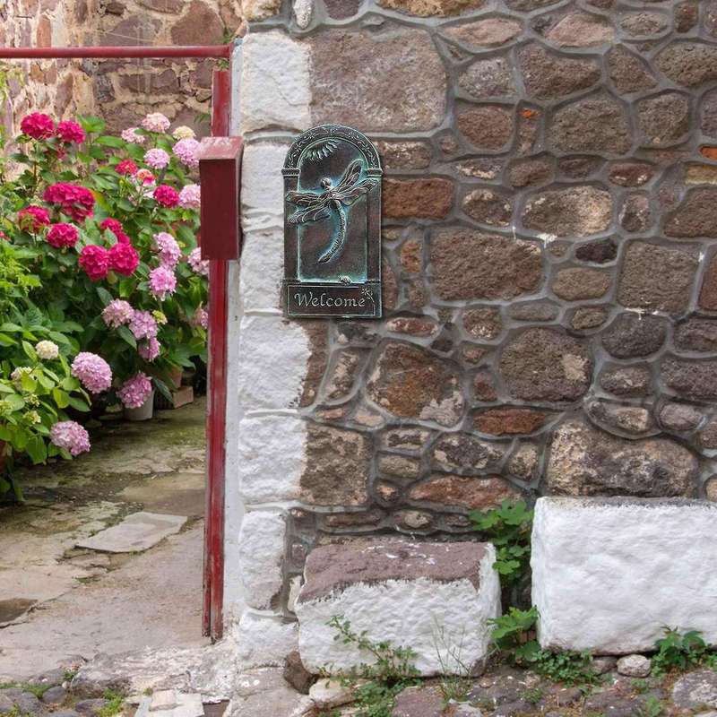 Garden Dragonflies Arched Welcome Plaque Pendant Outdoor Resin Decoration Wall Hanging Dragonflies W